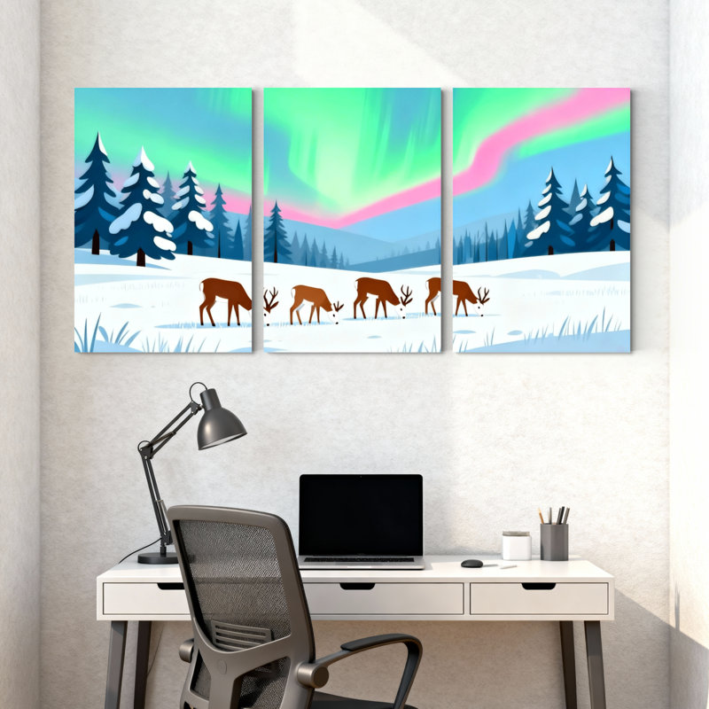 Ensemble de 3 impressions sur toile, forêt d'hiver, H 18 po x l 36 po