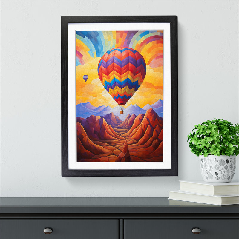 Hot Air Balloon Abstract - Single Picture Frame Print on Wood, Black, 46cm H x 34cm W x 2cm D