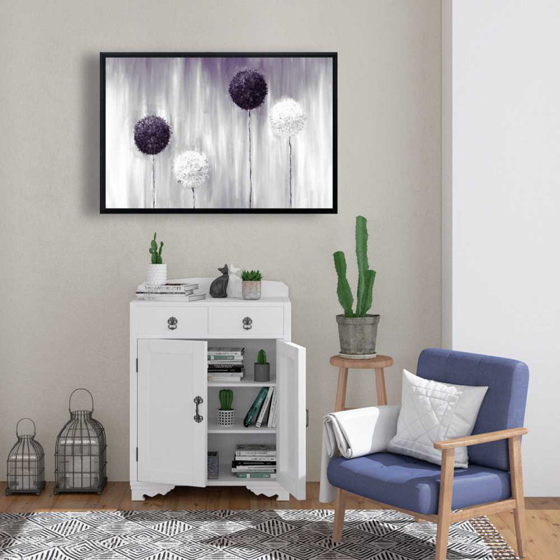Fleurs mauves en allium - art floral sur toile pour la maison, H 25,25 po x l 37,25 po