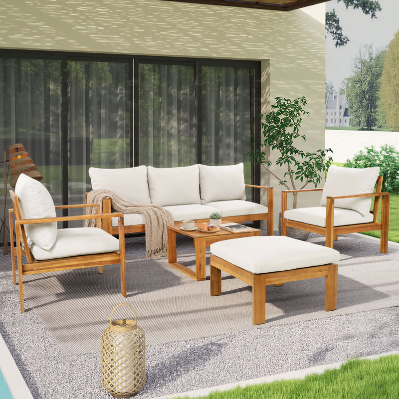  Ensemble de conversation de patio pour 6 personnes avec coussins Acacia