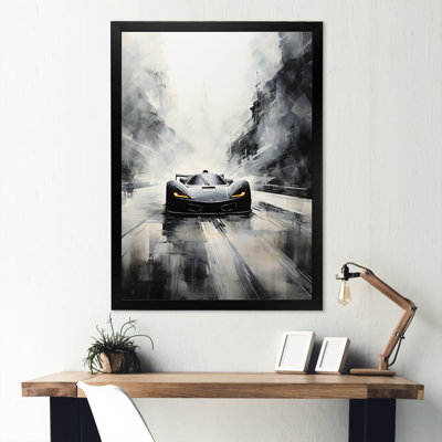Gray Minimalist Race Car Traces I - Art mural de course