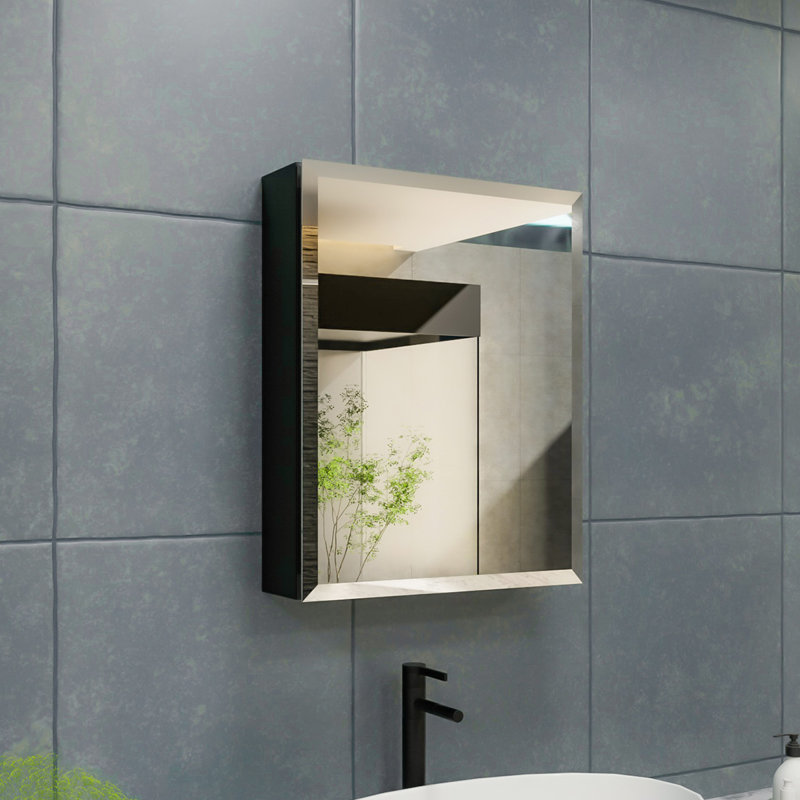 Armoire à pharmacie Hennagan avec miroir et 4 tablettes réglables, H 20 po x l 16 po x P 4,62 po, Noir, noir, noir, noir