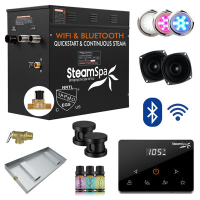 Black Series 12KW Steam Bath Generator With Fully Wireless Remote, BLUETOOTH, WIFI, And Auto Drain In Matte Black