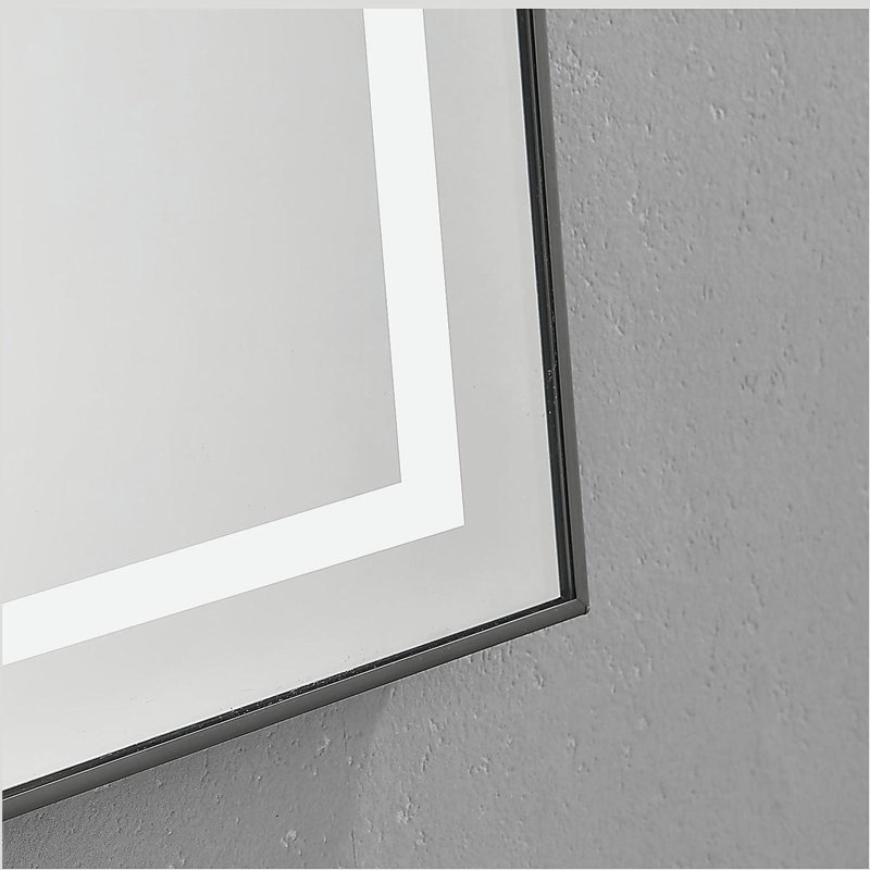 Miroir de salle de bain 55 po x 28 po à DEL avec façade et rétroéclairage, miroir de meuble-lavabo mural avec cadre en aluminium, antibuée, mémoire, 3 couleurs, gradation continue
