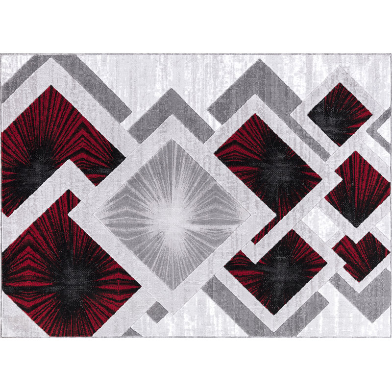 Tapis gris / noir / rouge à motif géométrique Arnoldo, Rectangle 5 pi 3 po x 7 pi 2 po
