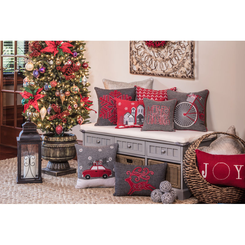 Red and Silver Embroidered Cotton Square Throw Pillow