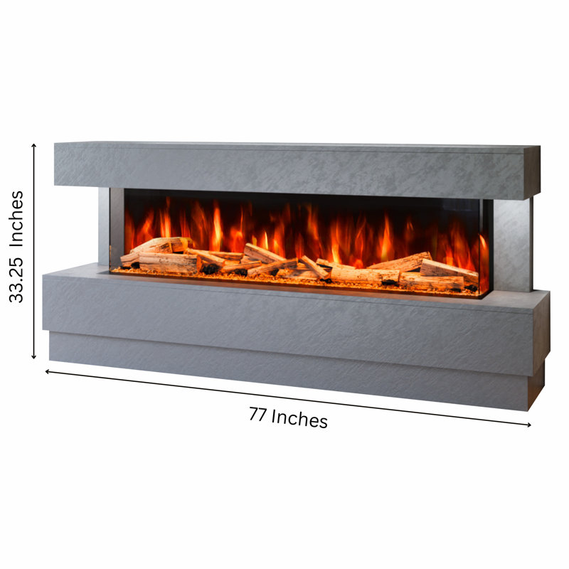 Raphael Freestanding Electric Fireplace Suite | Textured Stone Effect | 1500mm 3-Sided Led Electric Fire with Panoramic Flame | Remote & App Control | Led Side Lighting