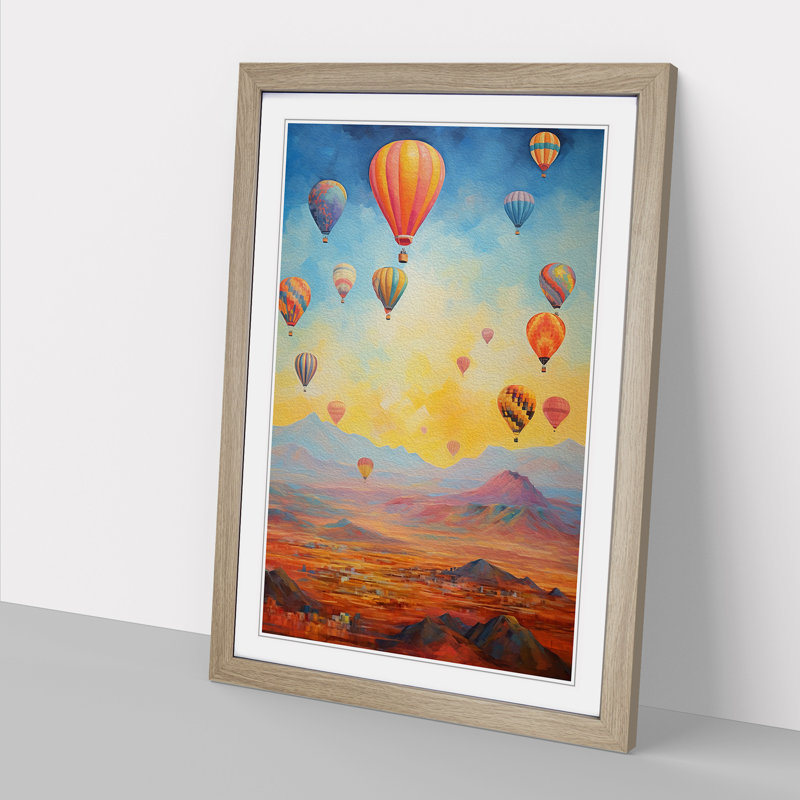 Hot Air Balloon Impressionism - Framed Print, 46cm H x 34cm W x 2cm D, Oak Framed