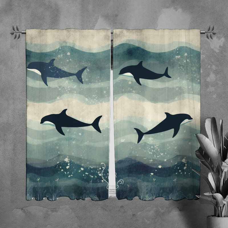 Rideaux de fenêtre Killer Whale, animaux, rideaux bleus, L 20 po x L 61 po