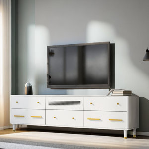 Modern TV Stand With A Cabinet And Five Drawers 78.7'' W Storage Credenza white 