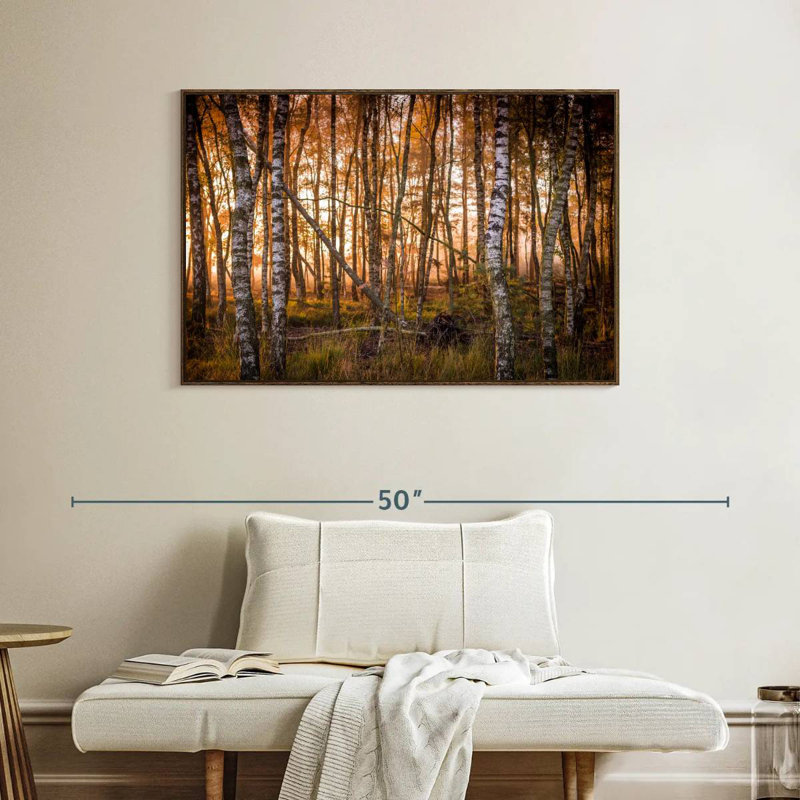 Forêt de bouleaux sombre, Cadre flottant noyer, 40 po x 27 po