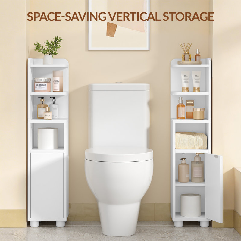 Slim Bathroom Storage Unit, Narrow Bathroom Storage Unit, Open and Closed Dual-Zone Design, Adjustable Shelves 