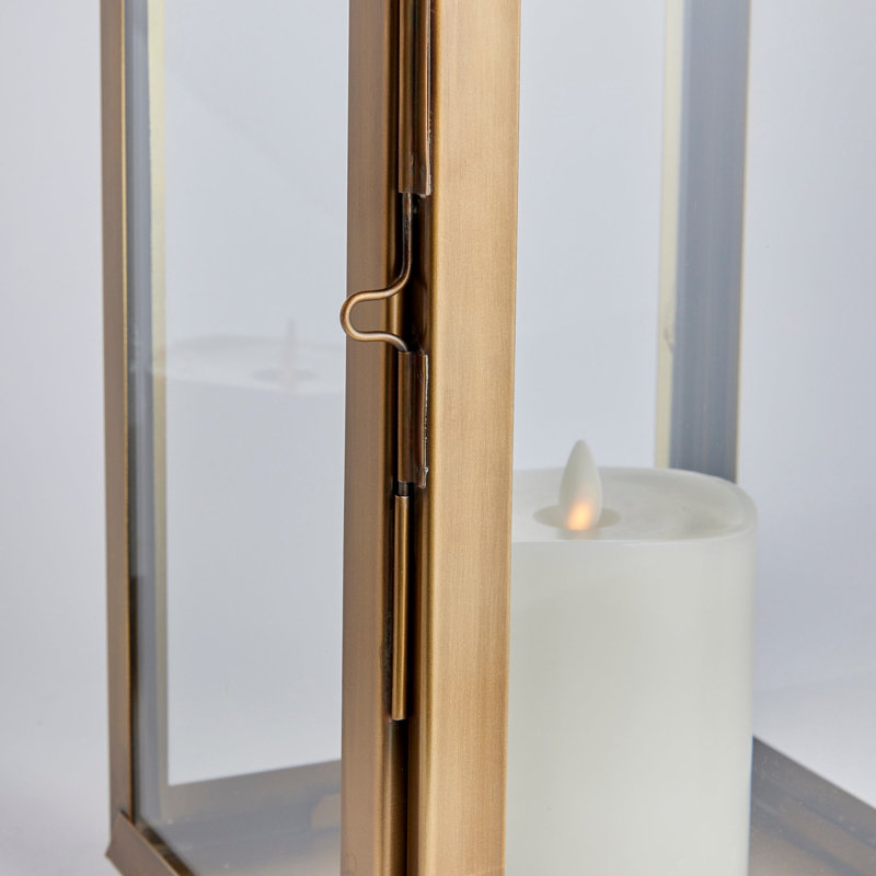 Stainless Steel Tabletop Lantern, 21.5" H x 8.25" W x 7.75" D