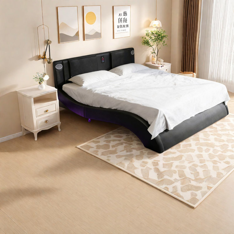 Lits plateforme multifonctionnels en similicuir, cadre en MDF avec lumières DEL, style moderne pour un usage domestique