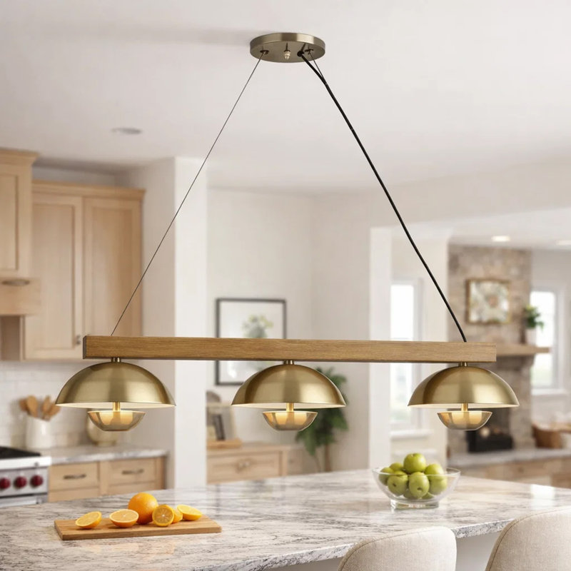 Lustre d'îlot de 47 po avec DEL Dome en laiton rustique Sete de Sete