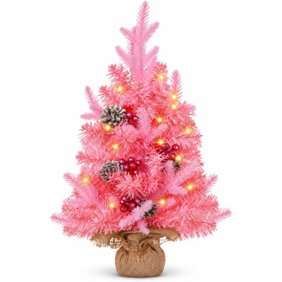 Pre-Lit Pink Artificial Tabletop Christmas Tree with Timer, 24"
