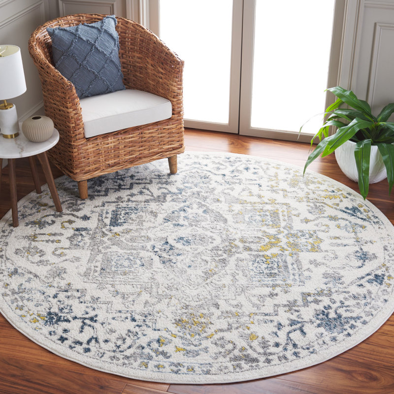 Lowrey White/Blue Rug, Round 6'7"
