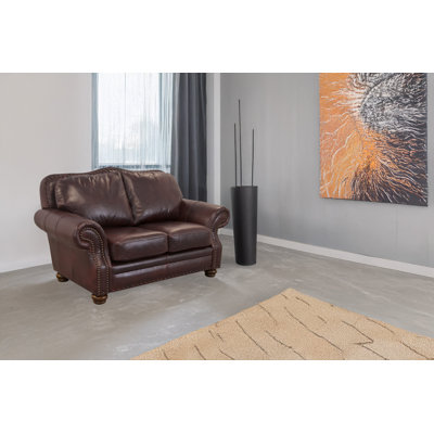 Somto 73" Genuine Leather Rolled Arm Loveseat