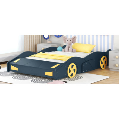 Race Car-Shaped Platm Bed With Wheels And Storage
