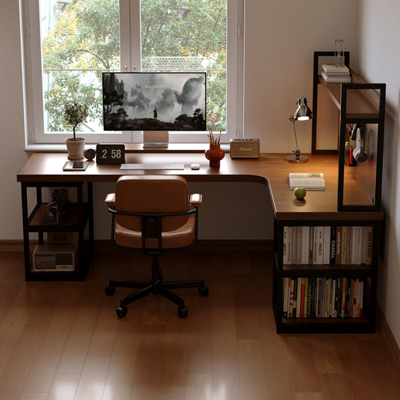 Bureau d'écriture en bois massif de couleur noyer foncé, Retour à droite, H 61,02 po x l 70,87 po x P 55,12 po