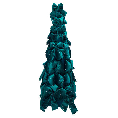 Kurt Adler 19.6" Dark Green Bow Tree With Diamond Gemstones