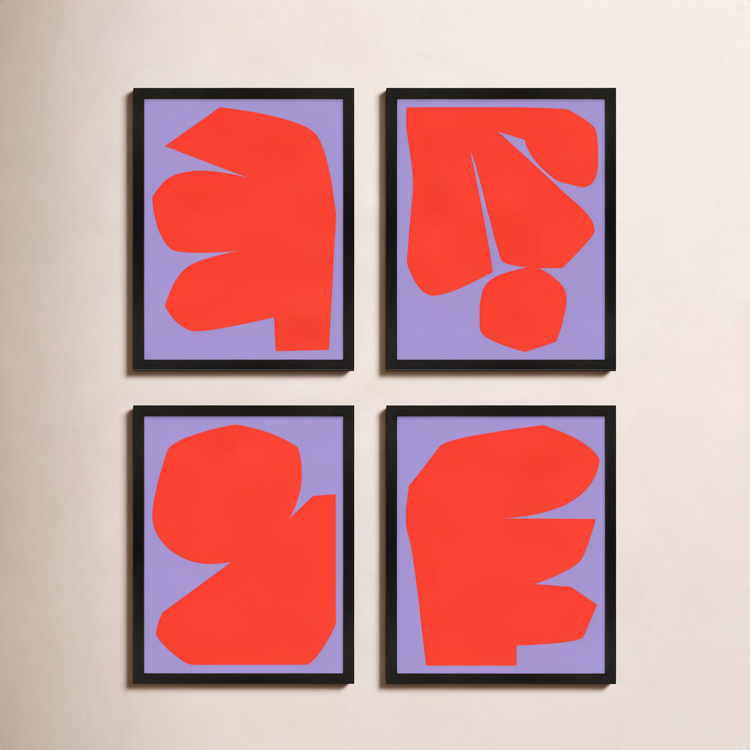 Akita "Module Minimalism" 4-Piece Print Set, Black Framed, 30"H x 24"W x 1.25"D