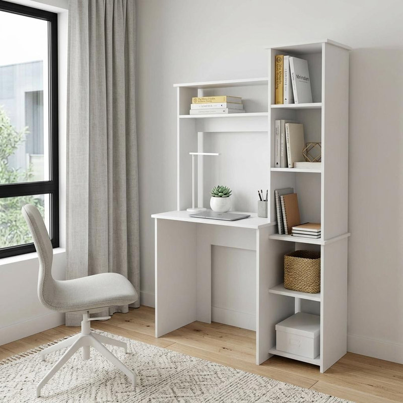 Bureau d'ordinateur 39 "à piédestal en bois blanc avec rehausse