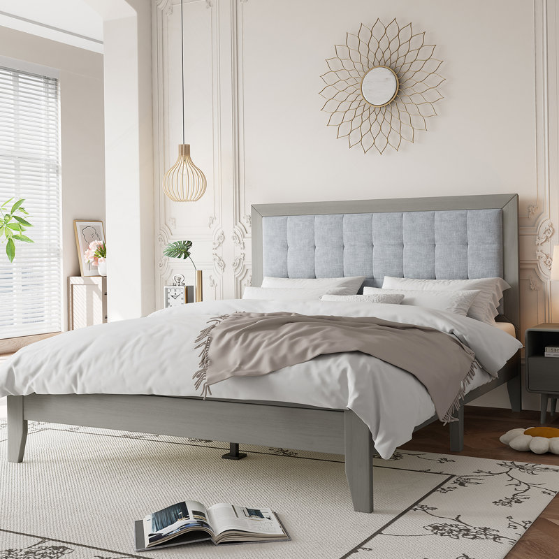 Upholstered Standard Bed, Queen, Solid Wood