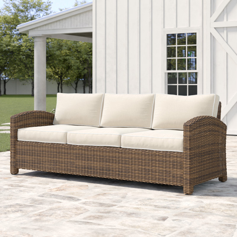 80.5'' Wide Metal Patio Sofa with Cushions, Sand, Brown