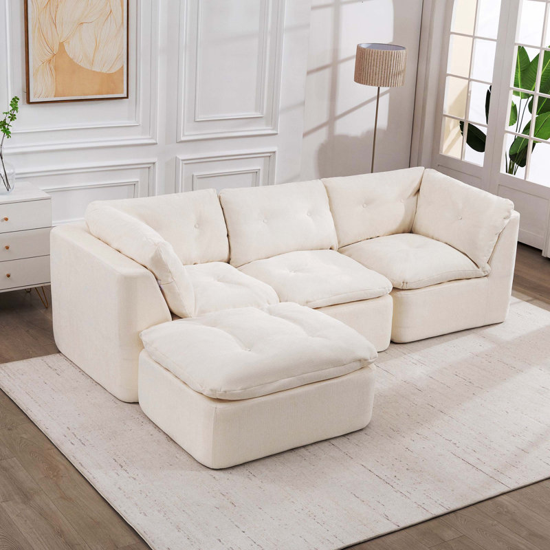 Canapé-lit modulaire en forme de L à 4 places avec repose-pieds, tissu surdimensionné en chenille compressée, modulaire modulaire pour le salon