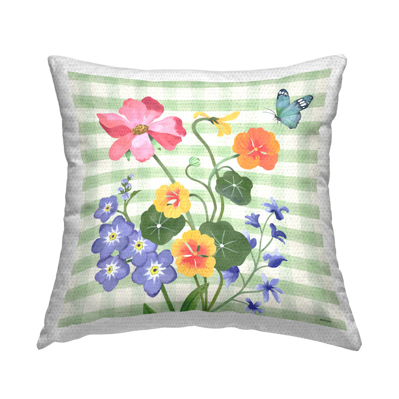 Coussin d'extérieur imprimé Fleurs sur vichy par Jennifer Brinley Levison Designs
