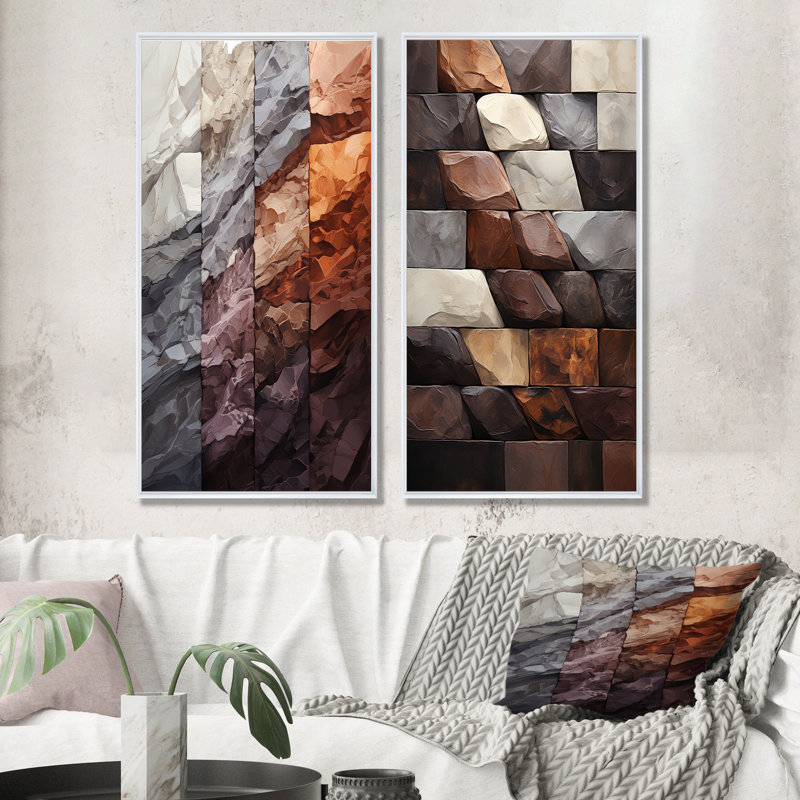 Ensemble de salon Bean Stone Collage - Stone Geode, H 40 po x l 41 po, Cadre flottant blanc