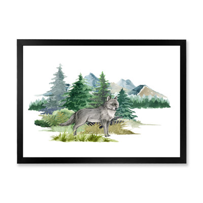Loup dans un paysage de forêt - peinture sur toile