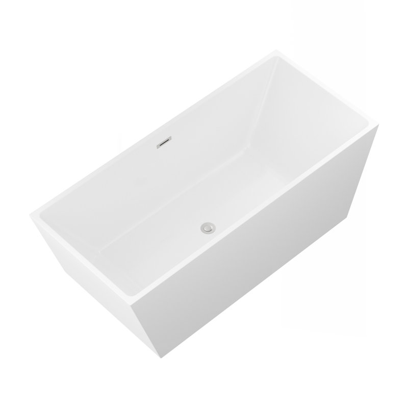 Baignoire autoportante 67 po en acrylique, baignoire autoportante, trop-plein chromé et bonde escamotable, finition blanc brillant