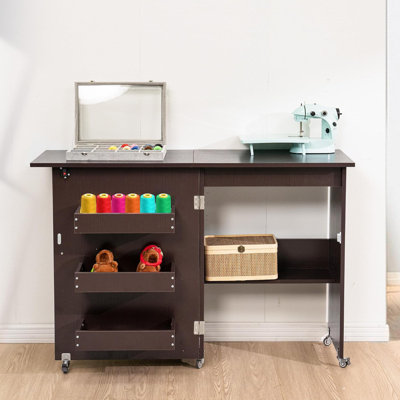 46'' x 16'' Foldable Sewing Table with Sewing Machine Platform and Wheels