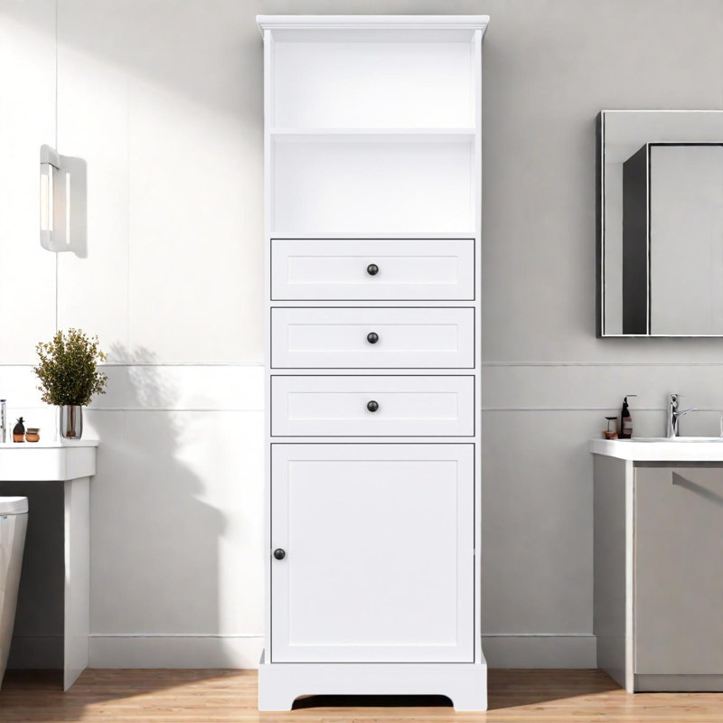 Grande armoire de rangement avec 3 tiroirs et tablettes réglables pour divers espaces, Blanc