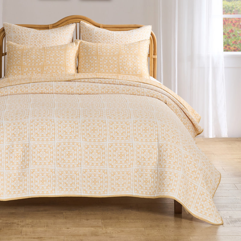 Greenland Home Fashions Granny Squares Gold Coverlet Set, 3-Piece, Queen
