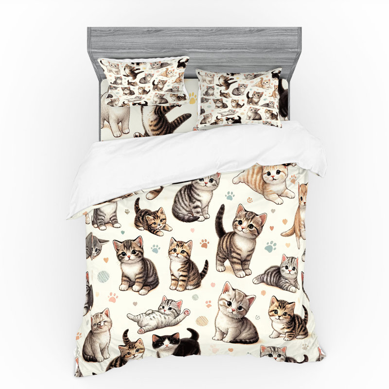Ensemble de literie pour chat Ambesonne et blanc cassé taupe et gris, Housse de couette très grand lit californien + 3