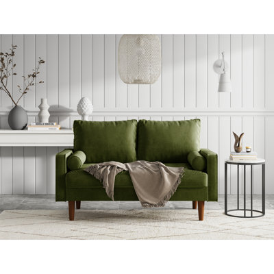 Bellinger 58" Velvet Square Arms Tufted Seat Golden Metal Feet Loveseat
