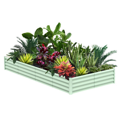 Jardinière surélevée 2 x 2 x 1 pi - Boîte à fleurs en métal galvanisé avec base ouverte pour légumes et fleurs, bordure en caoutchouc, ensemble de 2