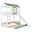Twin Over Twin Size House Bunk Bed With Convertible Slide And Trundle, White+Green