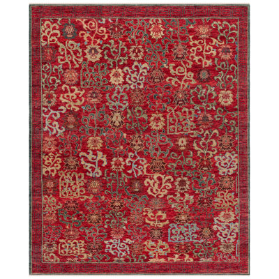 Sultanabad Hand Knotted Wool/Cotton Floral Rug in Ivory/Red