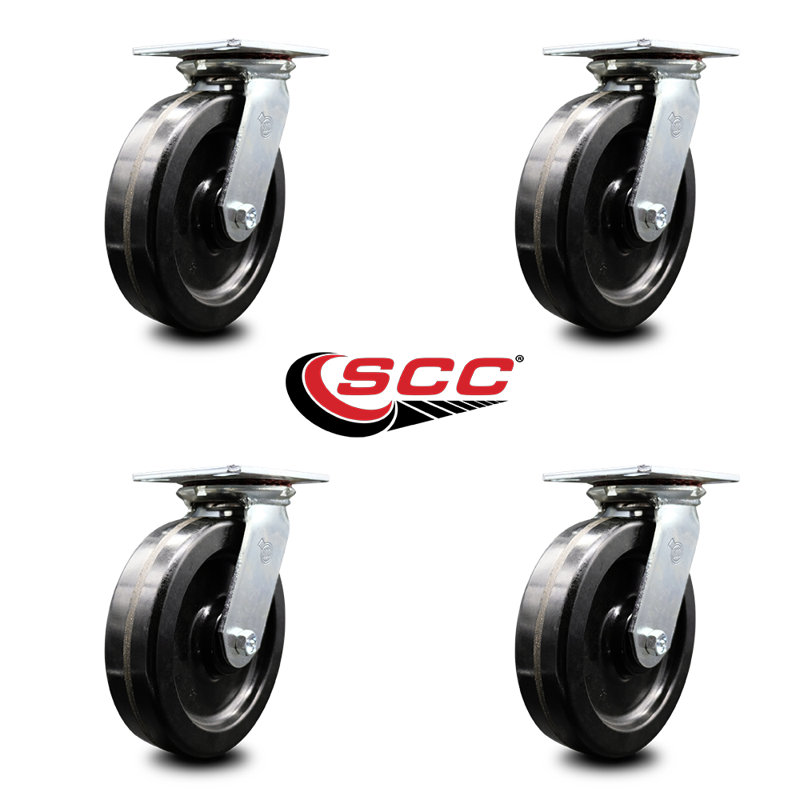 8 Inch Heavy Duty Phenolic Caster Set with Ball Bearings Set of 4 Service Caster