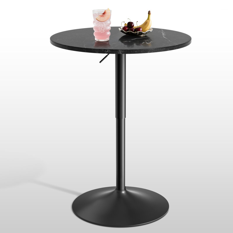 23.5" Bistro Pub Table Adjustable Height Round Cocktail Bar Table with Wood Top and Metal Base, Black