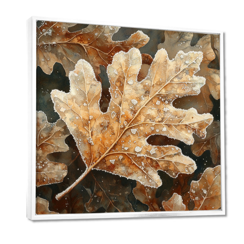 Impression sur toile Frosty Oak Leaf I - Leaves, H 36 po x l 36 po, Impression encadrée flottante, Blanc