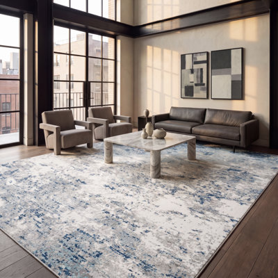 Tapis abstrait gris clair / bleu N'Keal