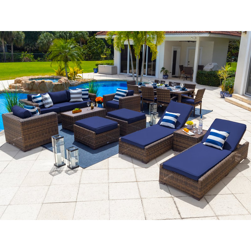Ensemble de patio 18 pièces en rotin avec coussins Centralmont, Sunbrella toile Aruba, Brun