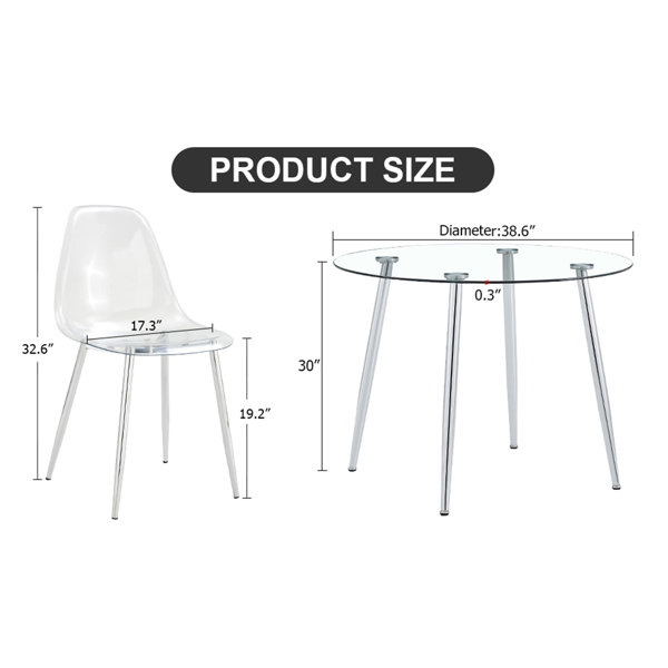 Ivy Bronx Table And Chair Set.A 38.6" Transparent Tempered Glass Round ...
