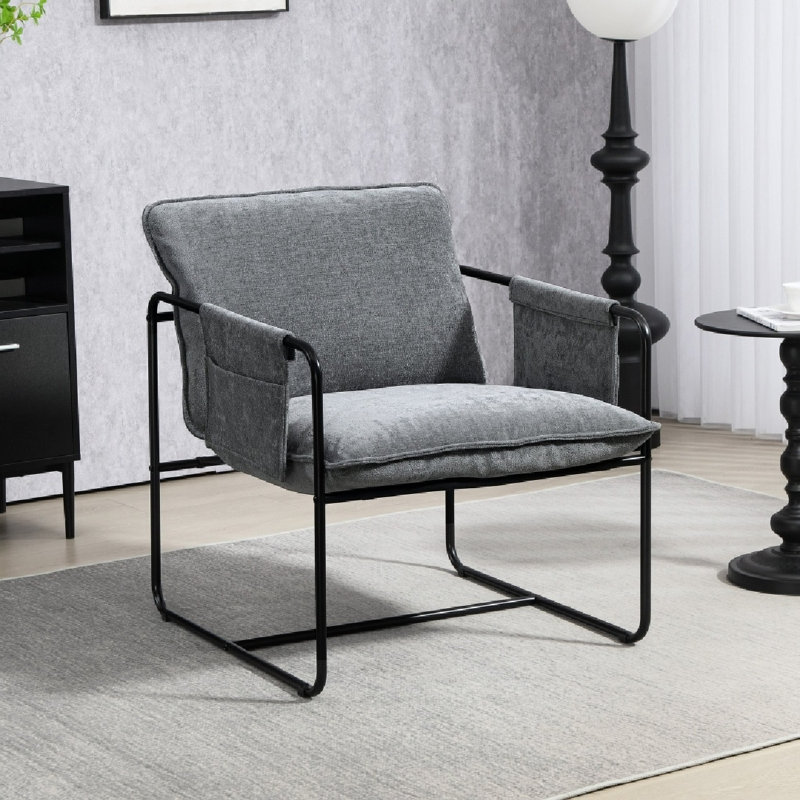 Minimal Padded Accent Chair, With Pockets -, Grey