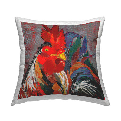 Patterned Collage Rooster Outdoor Printed Pillow by Violet Davenport